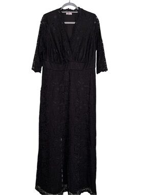Kiyonna Black Maxi Dress Plus Size 1X Lace Overlay